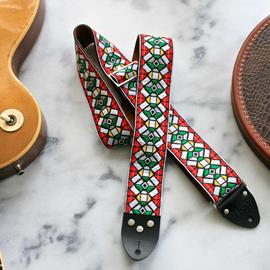 Ac­ces­soires pour Gui­tares & Basses Tom's Vintage Straps - Red 'Stained Glass' Guitar/Bass Hippie Strap - Sangles
