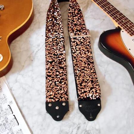 Ac­ces­soires pour Gui­tares & Basses Tom's Vintage Straps - Custom 3\" Wide Gold 'Sequins' Guitar/Bass Hippie Strap - Sangles