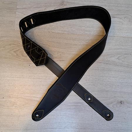 Accessories 10/9 ème Musicwear - Sangle guitare ou basse en cuir noire piqûre jaune - Straps