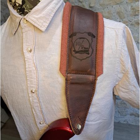Accessories 10/9 ème Musicwear - Sangle pour guitare/basse en cuir marron, rembourrée, doublée tissus vercors terra cotta - Straps