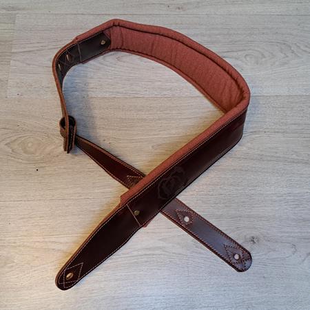 Accessories 10/9 ème Musicwear - Sangle pour guitare/basse en cuir marron, rembourrée, doublée tissus vercors terra cotta - Straps