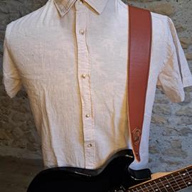 Accessories 10/9 ème Musicwear - Sangle guitare ou basse en cuir marron piqûres marron - Straps