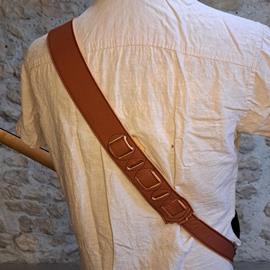 Accessories 10/9 ème Musicwear - Sangle guitare ou basse en cuir marron piqûres marron - Straps