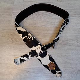 Accessories 10/9 ème Musicwear - Sangle guitare ou basse en cuir noir et blanc poilu doublé noir piqûres noire - Straps