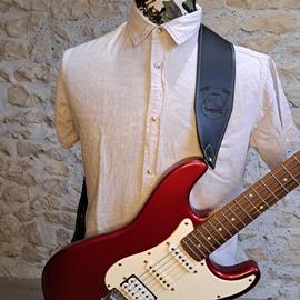Accessories 10/9 ème Musicwear - Sangle guitare ou basse en cuir noire piqûre jaune - Straps