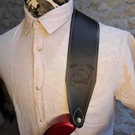 Accessories 10/9 ème Musicwear - Sangle guitare ou basse en cuir noire piqûre jaune - Straps