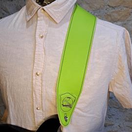 Accessories 10/9 ème Musicwear - Sangle guitare ou basse en cuir vert pomme piqûre marron - Straps