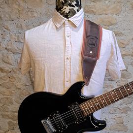 Accessories 10/9 ème Musicwear - Sangle pour guitare/basse en cuir marron, rembourrée, doublée tissus vercors terra cotta - Straps