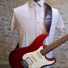 Ac­ces­soires pour Gui­tares & Basses 10/9 ème Musicwear - Sangle pour guitare/basse en cuir marron, rembourrée, doublée vercors kaki. - Sangles